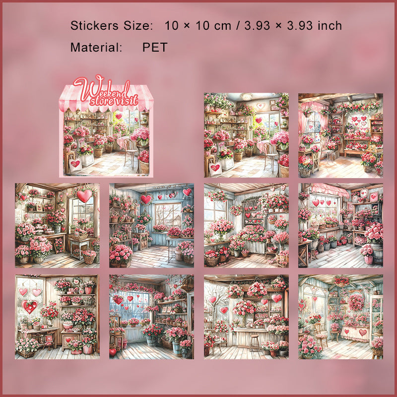 10 Pcs Vintage Shop Theme PET Stickers ZMTD