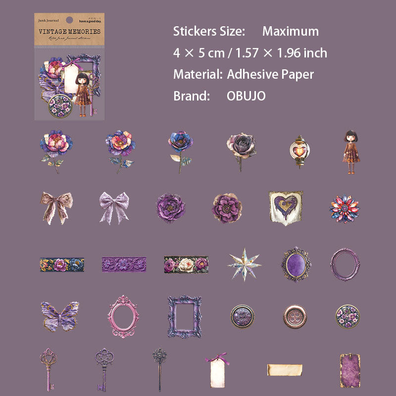 30 Pcs Vintage Flower Gadgets Stickers JWSG