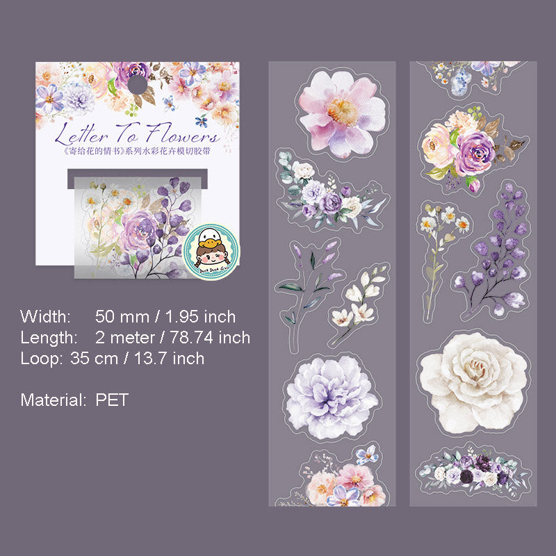 1 Roll Watercolor Flower PET Stickers Tape JGHQS