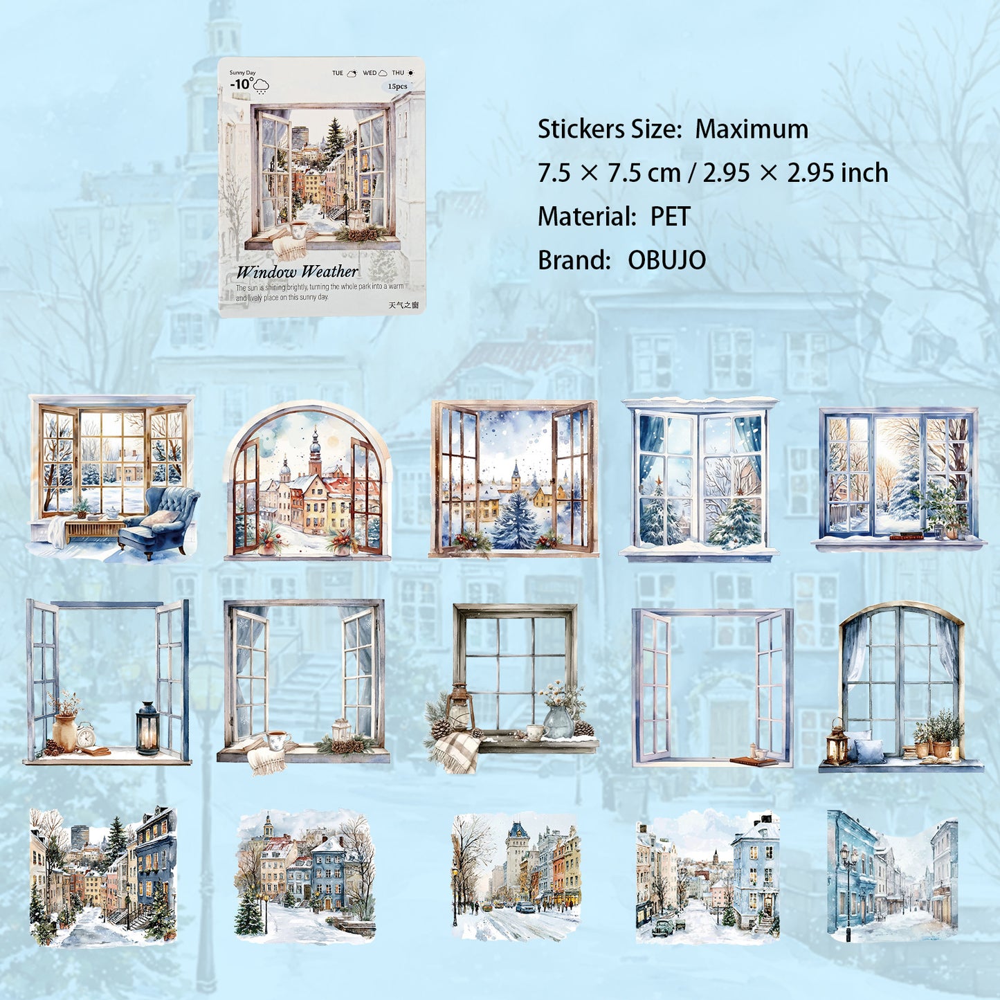 15 Pcs Windows PET Stickers TQZC