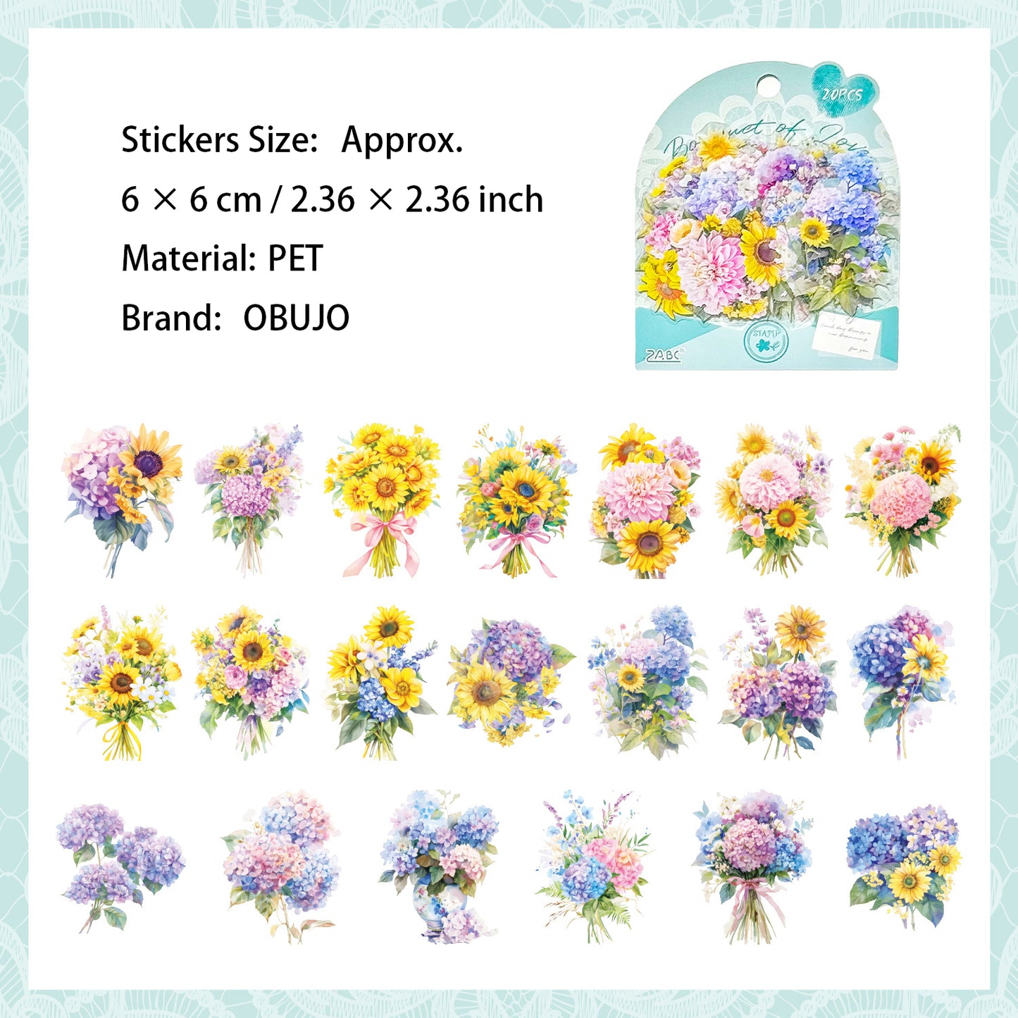 20 Pcs Bouquet PET Stickers HSAL