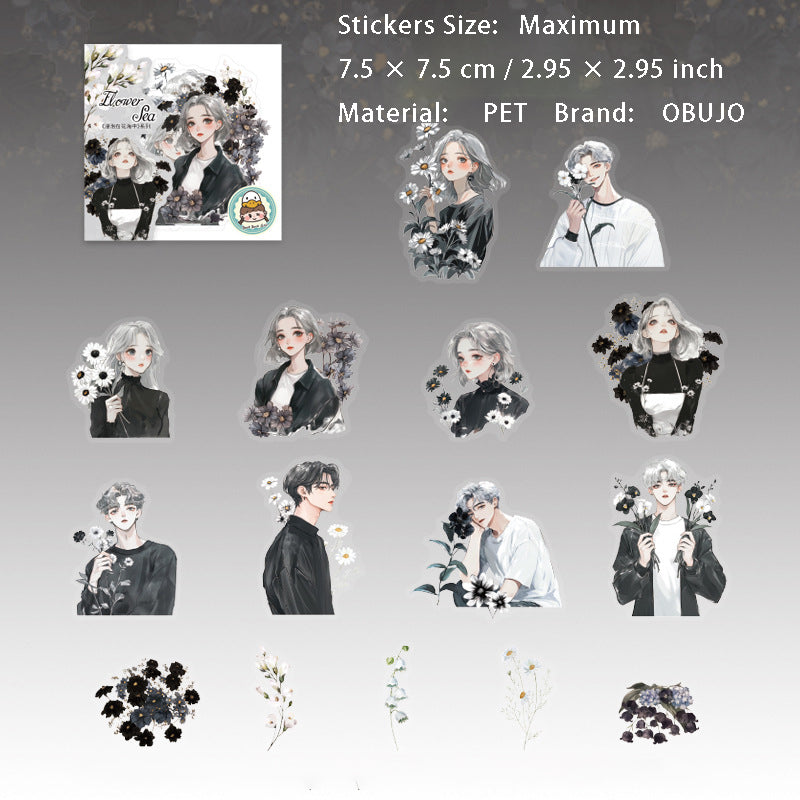 15 Pcs Rose Girl PET Stickers QPZHHZ