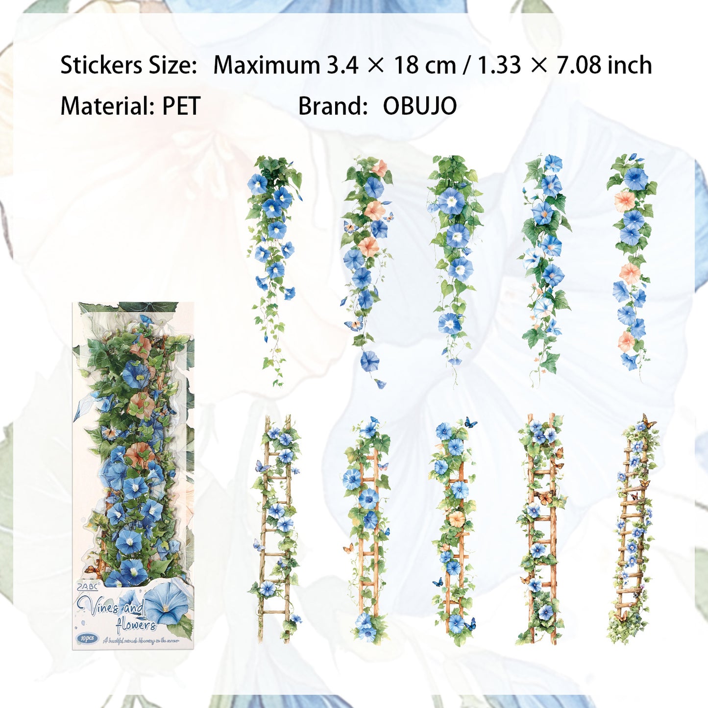 10 Pcs Flower Vine PET Stickers TQHX