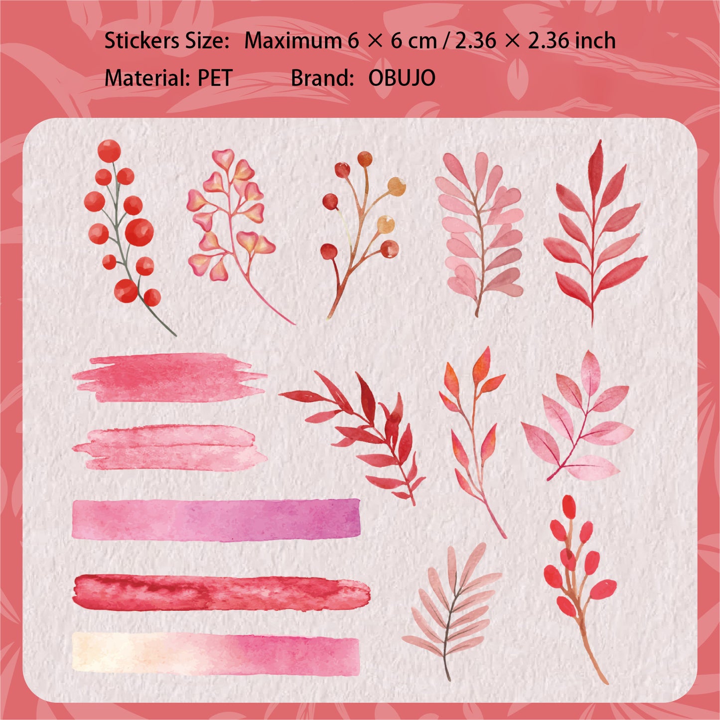 30 Pcs Watercolor Leaf PET Stickers QXXL
