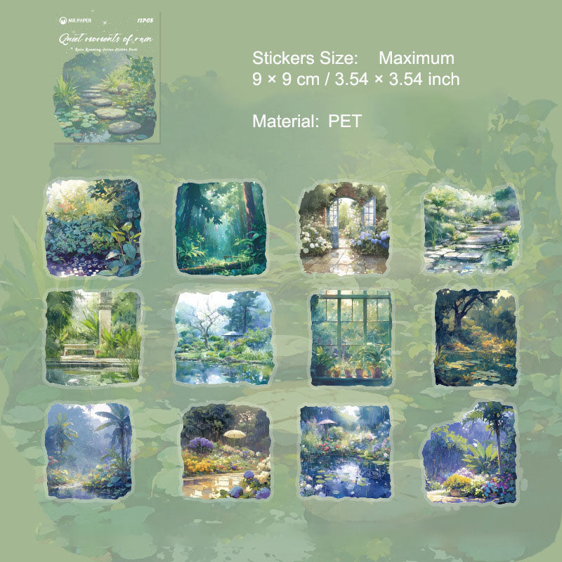 12 Pcs Rainy Street PET Stickers YZMB