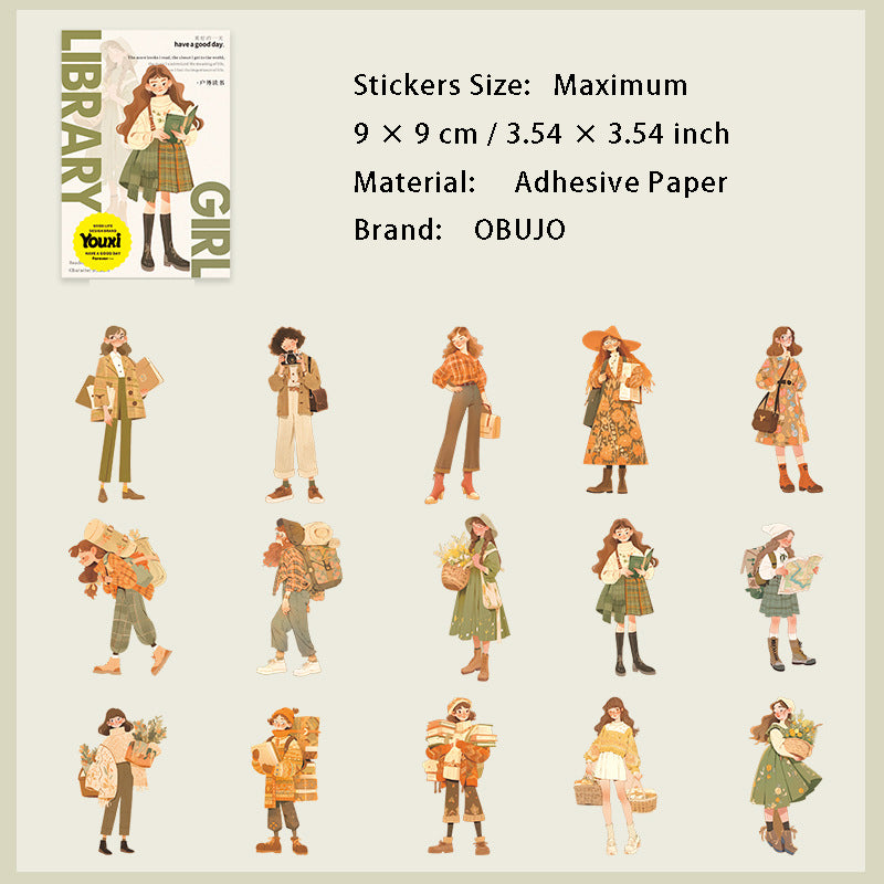 15 Pcs Reading Girl Stickers TSGNH