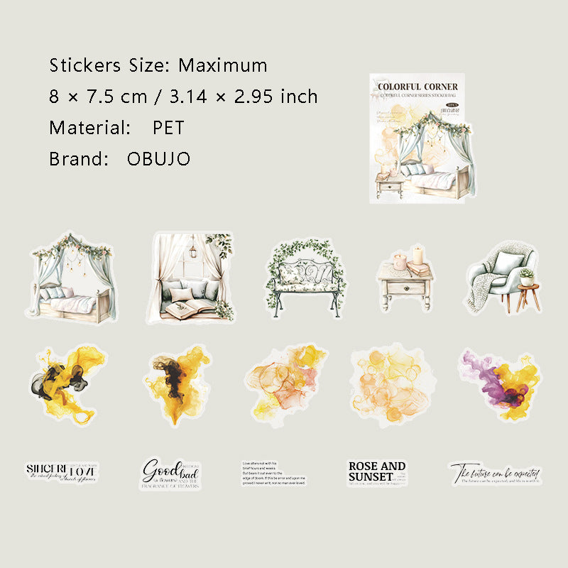 30 Pcs Watercolor Furniture Quote PET Stickers BLJL