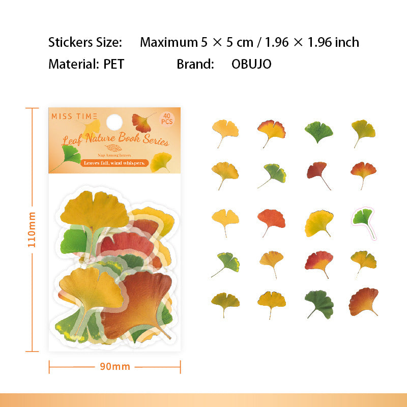40 Pcs Leaf Texture PET Stickers YZZRCS