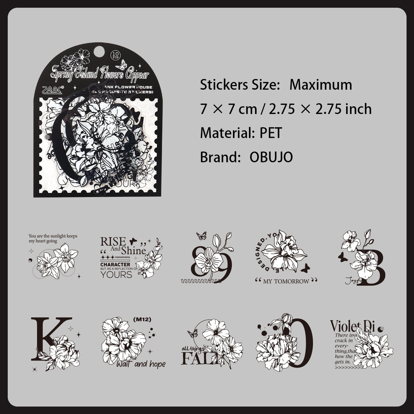 10 Pcs Black White Collage PET Stickers MSHF