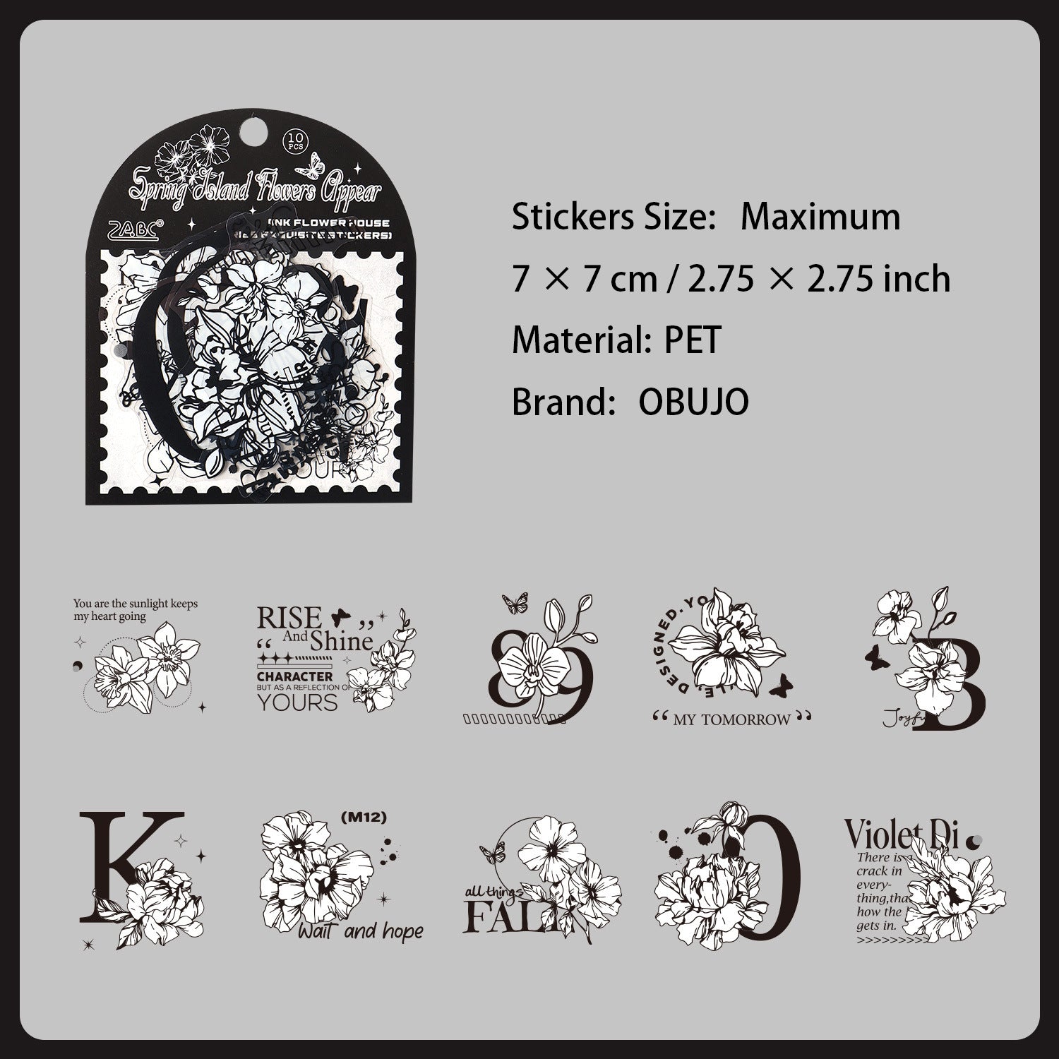 10 Pcs Black White Collage PET Stickers MSHF