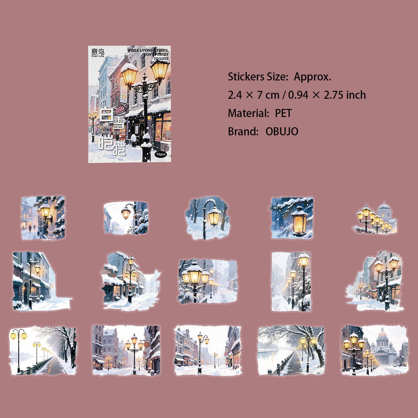 15 Pcs Night Landscape PET Stickers DHLSC