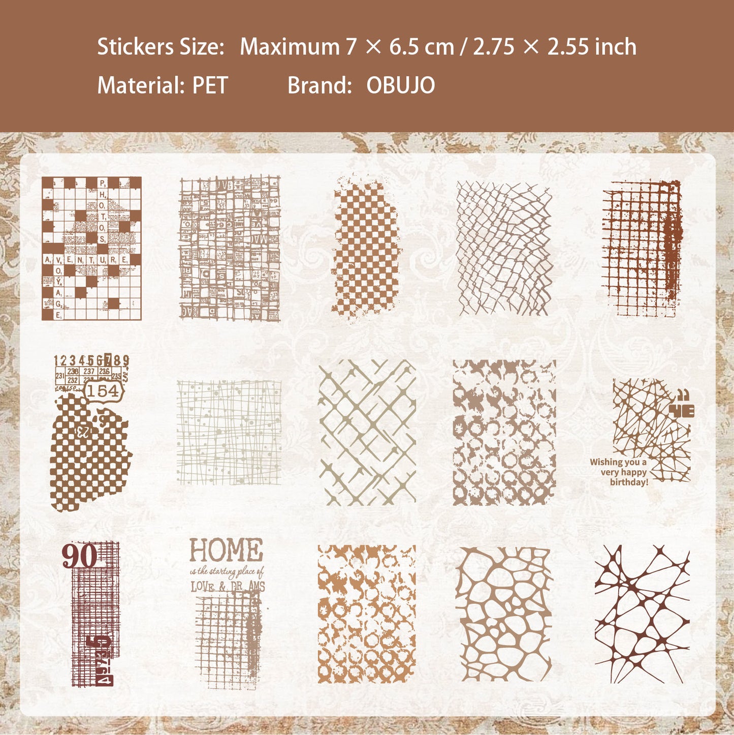 15 Pcs Vintage PET Stickers BGBC