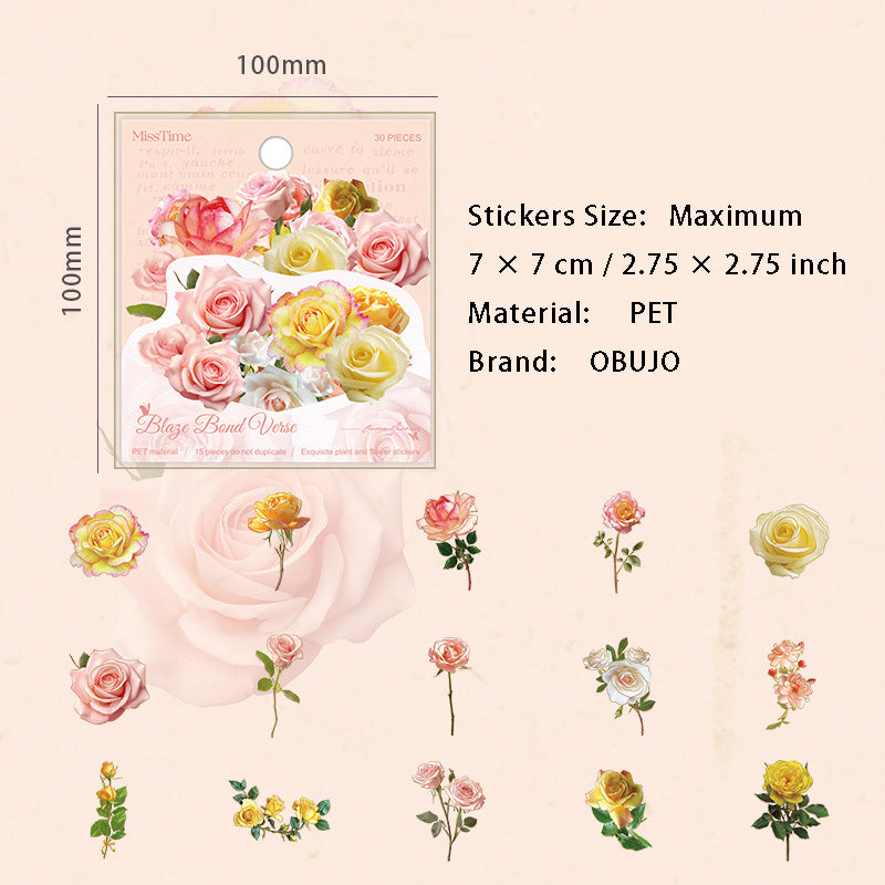 30 Pcs Leaf Flower PET Stickers ZYSJ
