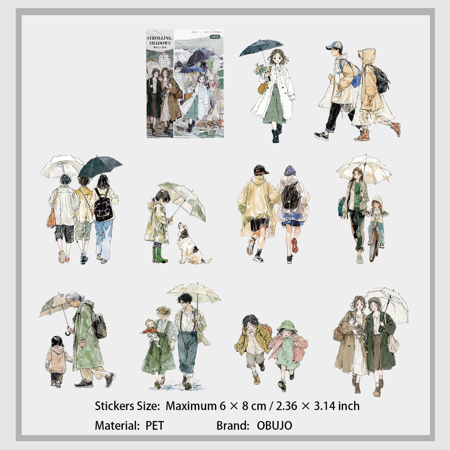 20 Pcs Passersby People PET Stickers YHRX