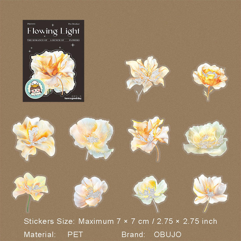 20 Pcs Silver Foil Flower PET Stickers LGHF