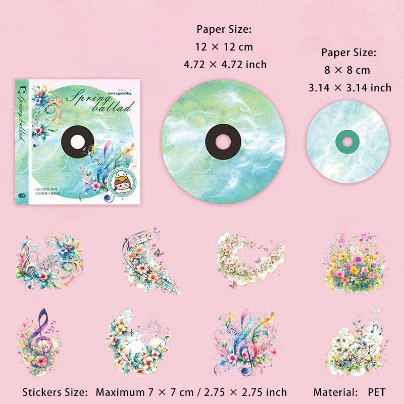 15 Pcs Disc Paper and Flower PET Stickers Kit CTGY
