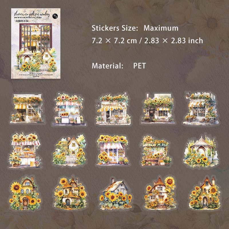 30 Pcs Sunflower Theme PET Stickers ZGZL