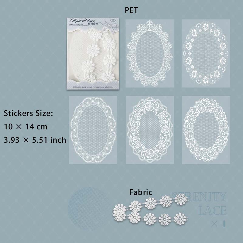 15 Pcs White Lace PET Stickers and Fabric JMLS