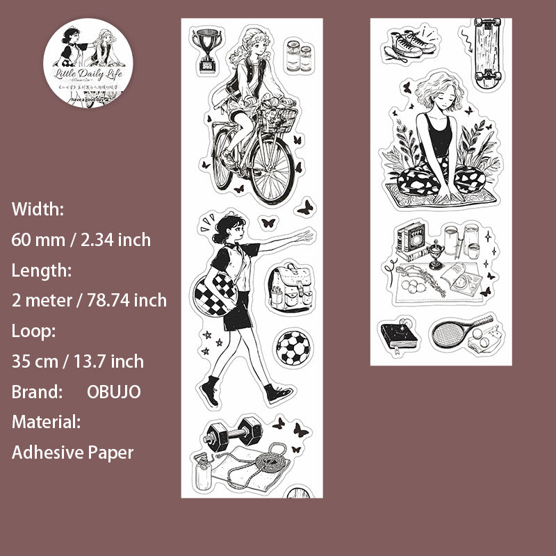 1 Roll Black White Girl Daily Washi Stickers Tape XRCX