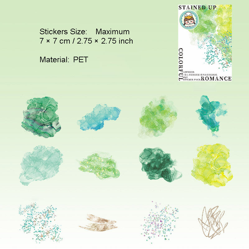 12 Pcs Watercolro PET Stickers RSDCLM