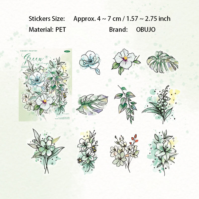 20 Pcs Watercolor Flower PET Stickers FHRM