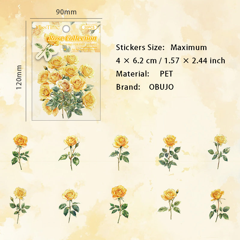 20 Pcs Rose PET Stickers MGZP