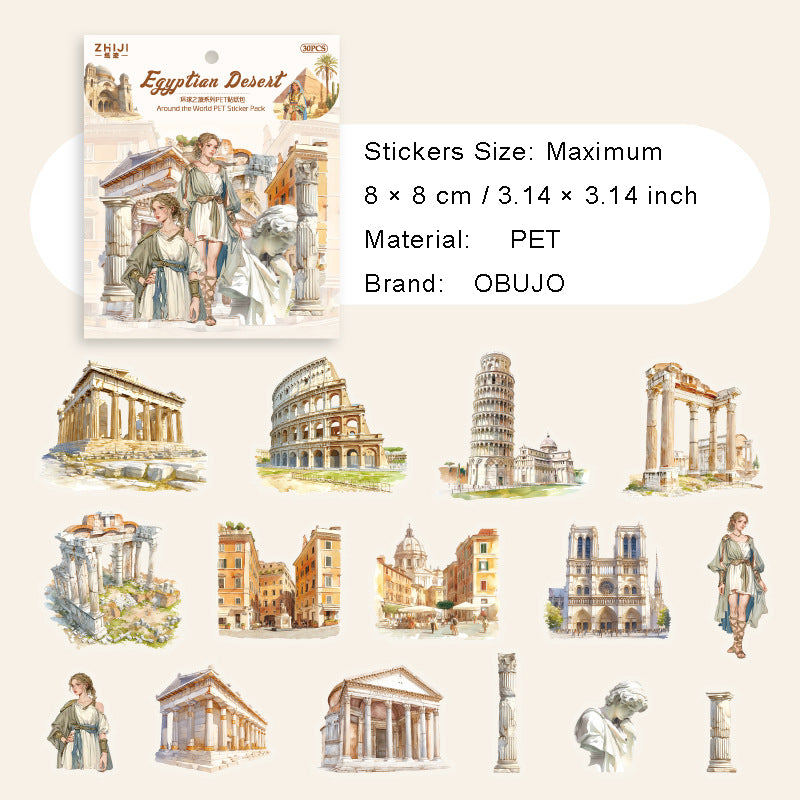 30 Pcs Travel Theme PET Stickers HQZL