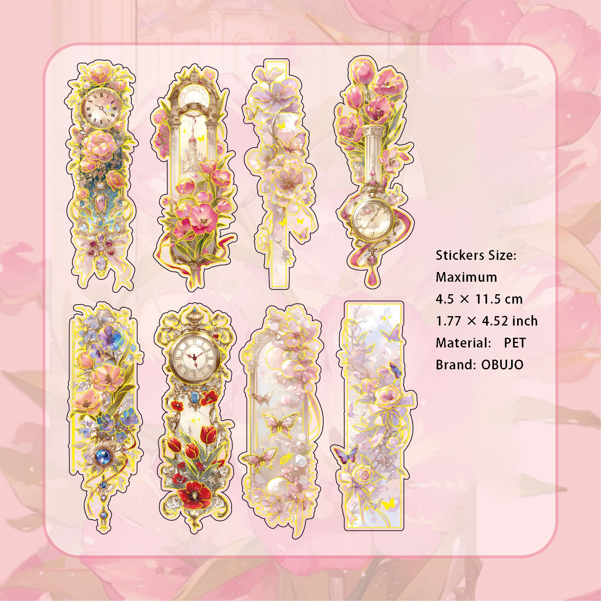 8 Pcs Gold Goil Flower PET Stickers FGSMX