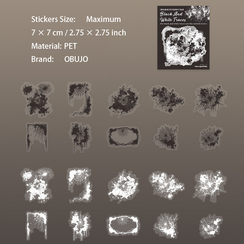 20 Pcs Black White Creative Journal PET Stickers HBHJ