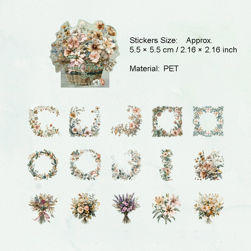 30 Pcs Flower Theme PET Stickers SLXZ