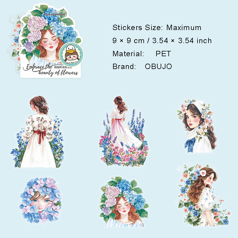 6 Pcs Floral Girl PET Stickers YBXHMH