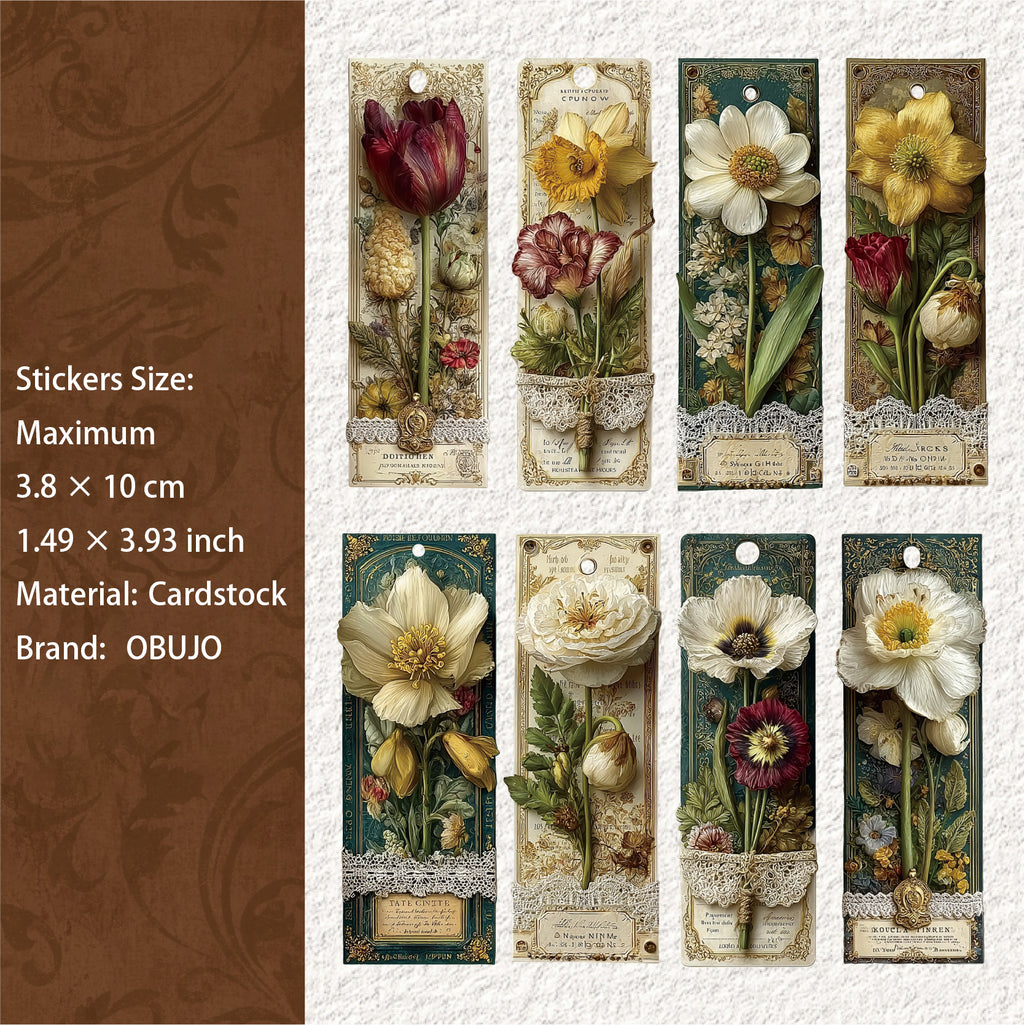 15 Pcs Vitnage Floral Cardstock Stickers SJXL