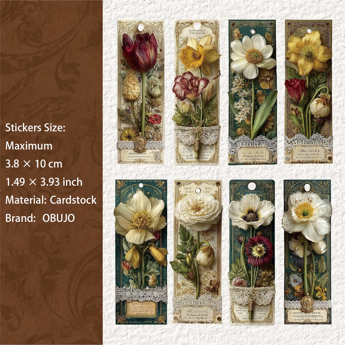 15 Pcs Vitnage Floral Cardstock Stickers SJXL