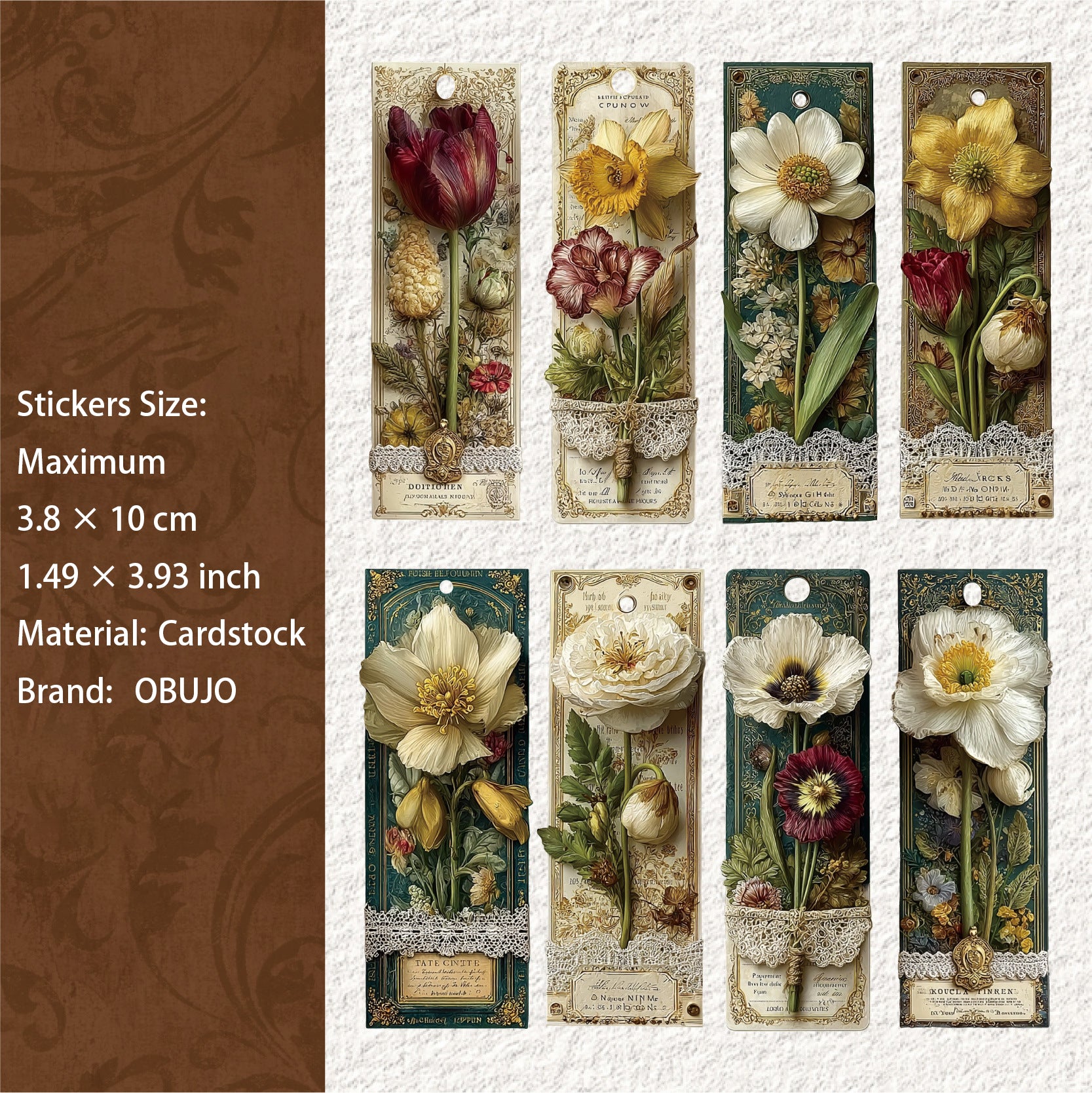 15 Pcs Vitnage Floral Cardstock Stickers SJXL