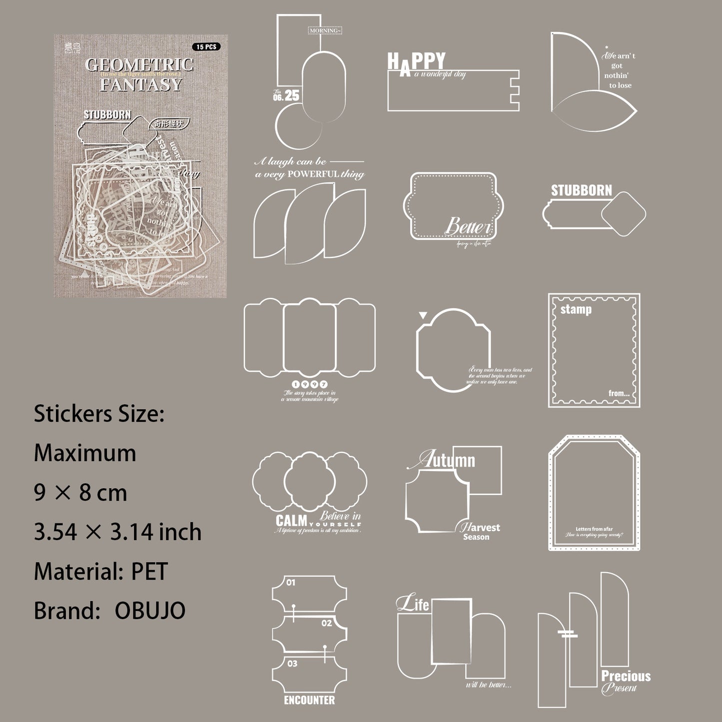 15 Pcs Geometric Patterned PET Stickers JHHX