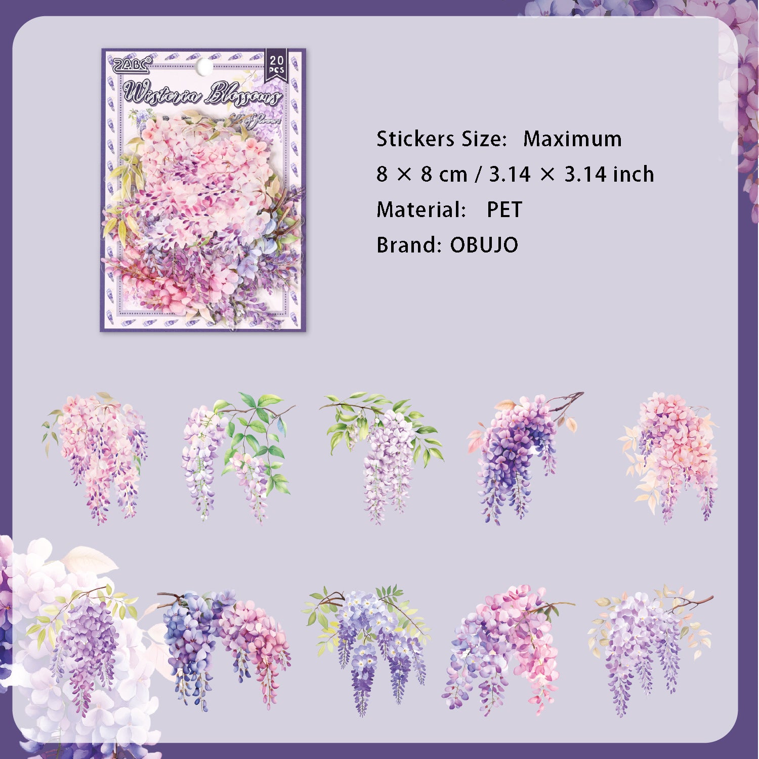 20 Pcs Pink Flower PET Stickers HMJJ