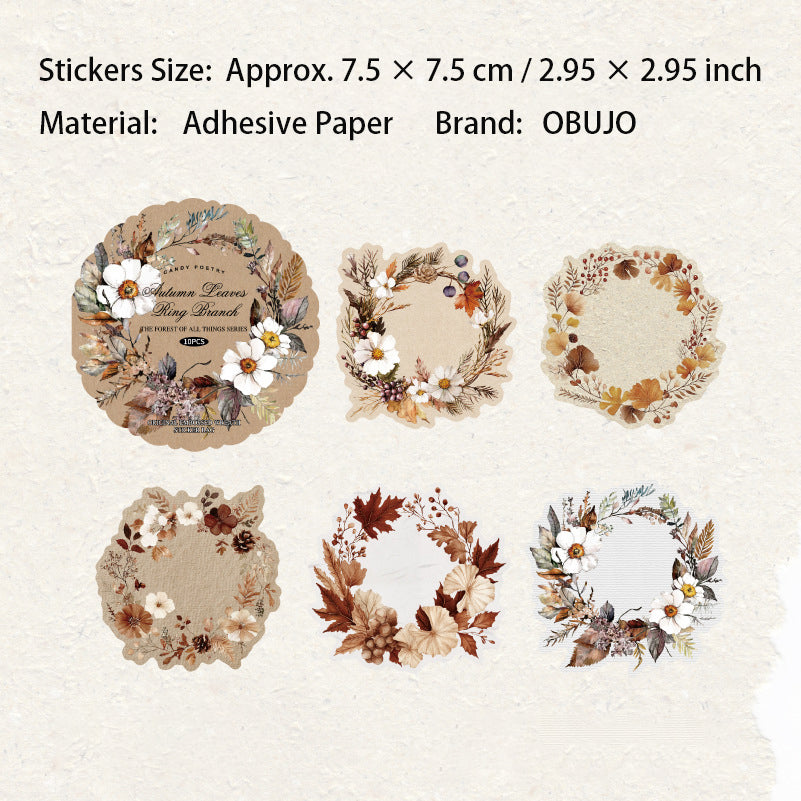 10 Pcs Wreath Themed Embossed Stickers WWZS