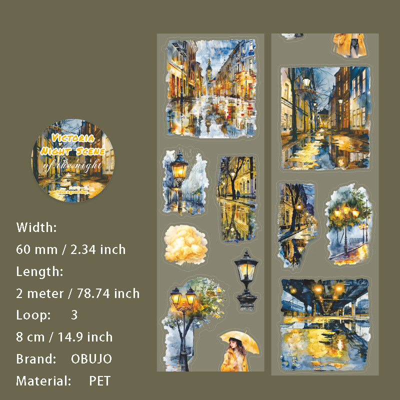 1 Roll Night Landscape PET Stickers Tape WDLYYJ
