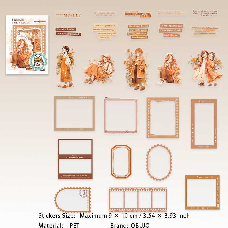 25 Pcs Girl Frame Words PET Stickers DGMH