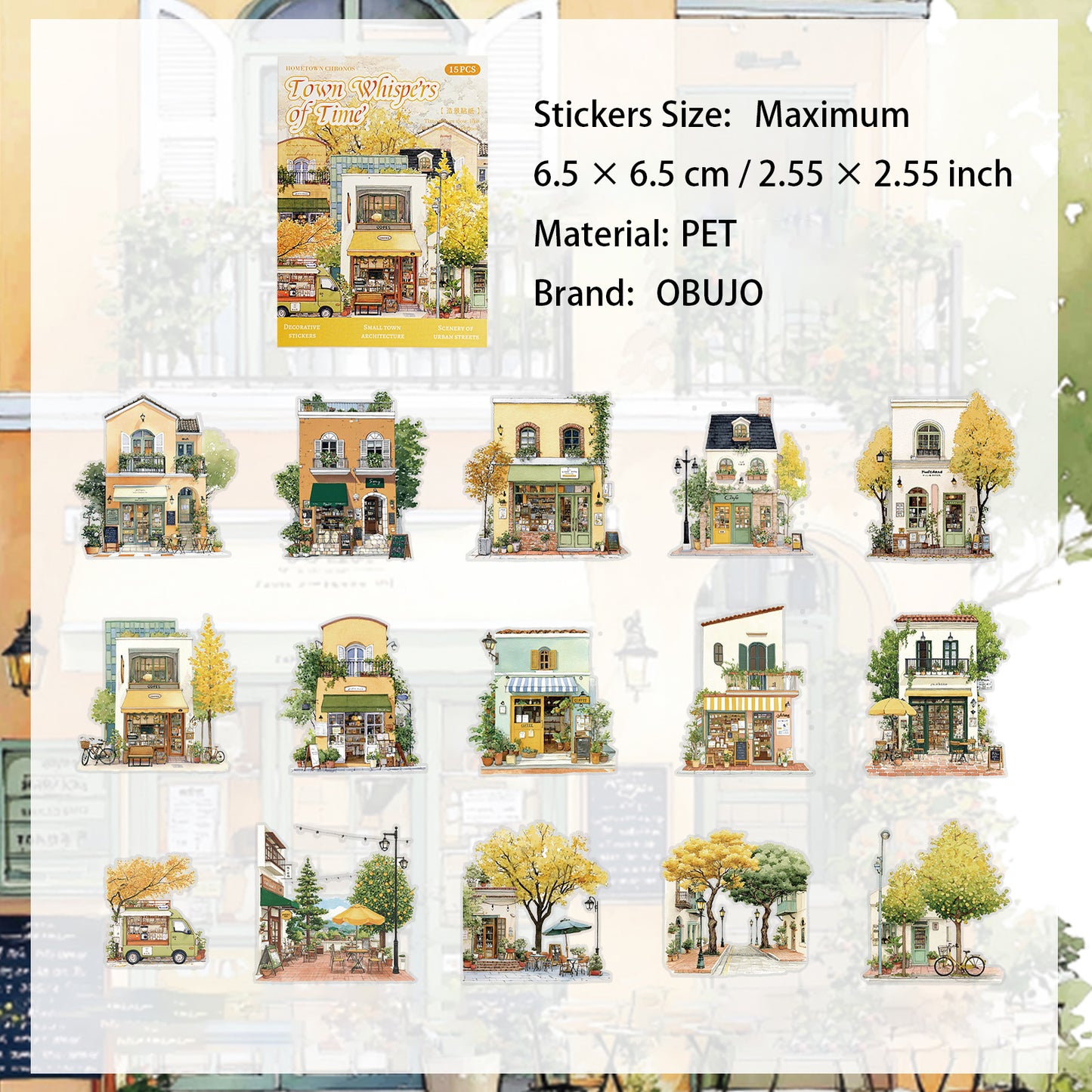 15 Pcs Town House Store PET Stickers XZSG