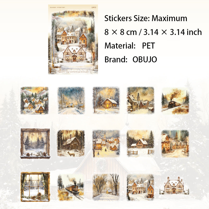 15 Pcs Winter Aurora Themed PET Stickers XJSP