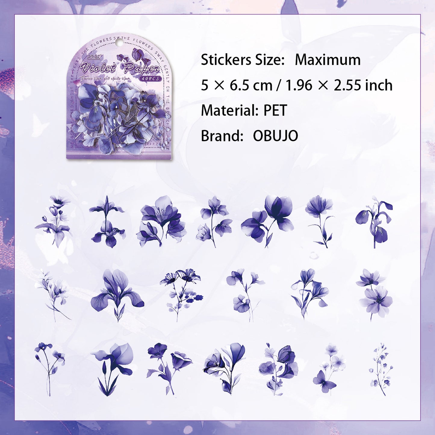 40 Pcs Watercolor Flower PET Stickers HKYS