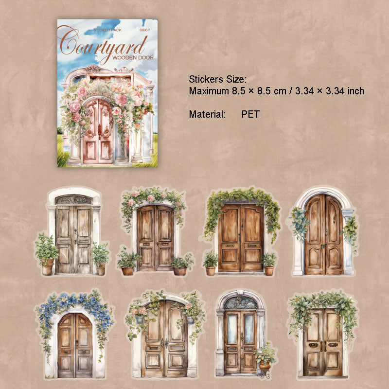 8 Pcs Wooden Door PET Stickers TYMM