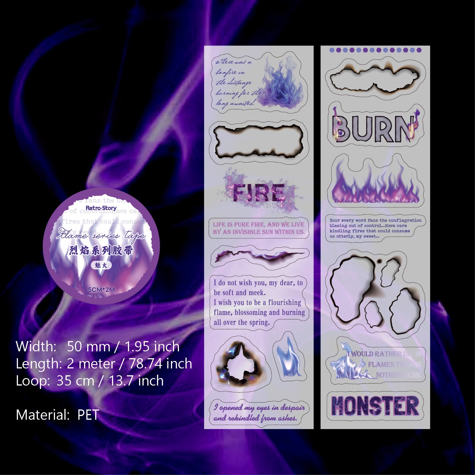 1 Roll Fire Theme PET Sticker Tape LYXL