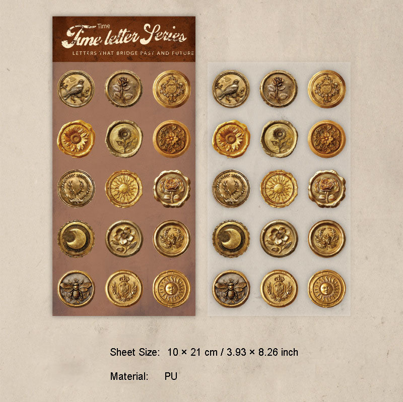 15 Pcs Vintage Wax Seal PU Stickers SGXJ