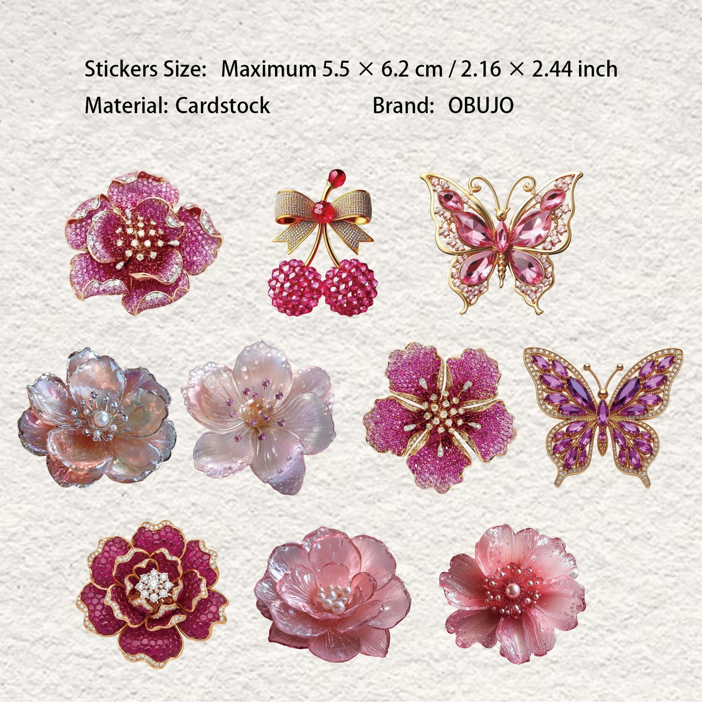 10 Pcs Crystal Jewelry Themed Cardstock Stickers JSXL