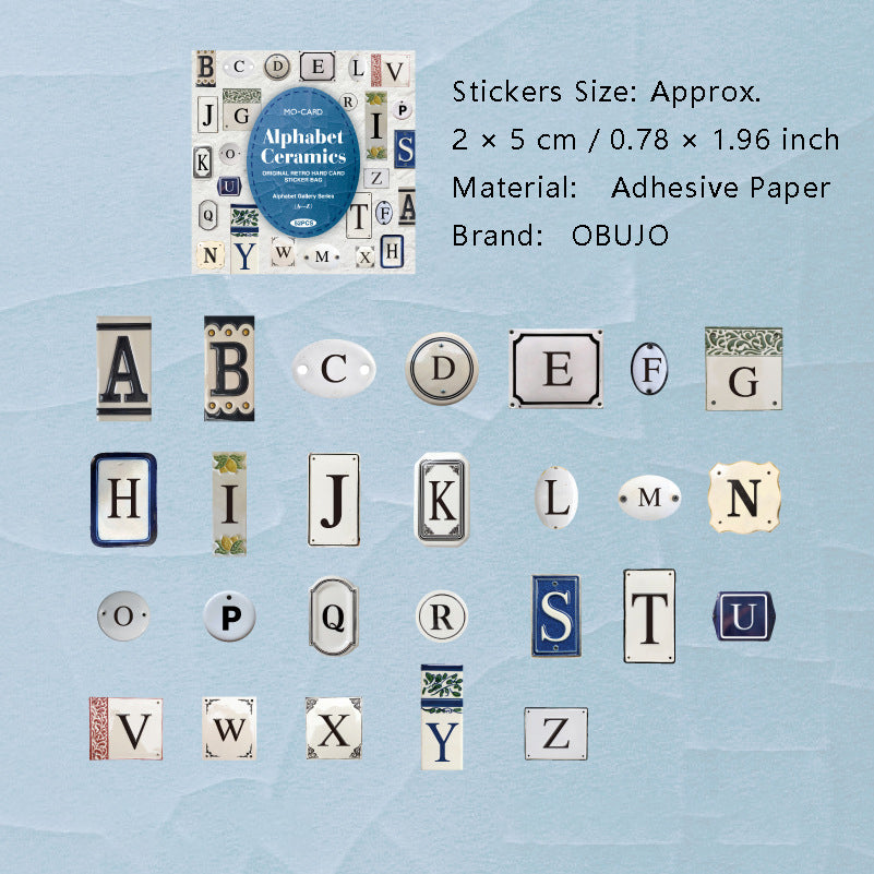 52 Pcs Vintage Alphabet Letter Stickers ZMCLS