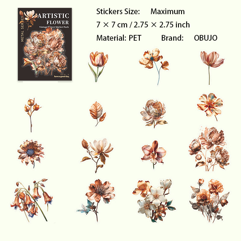 15 Pcs Vintage Flower Leaf PET Stickers YSHY