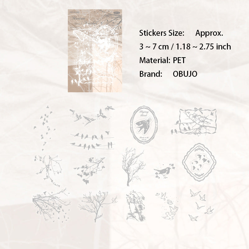 30 Pcs Holographic Silver Botanical PET Stickers YGFM