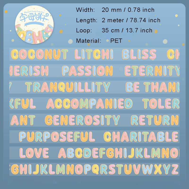 1 Roll Cookie Letter Planner Stickers Tape ZMBG